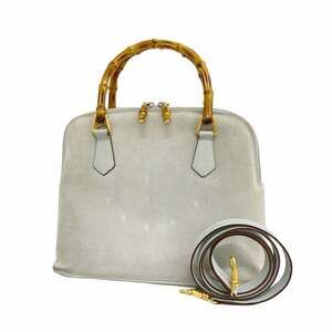 Gucci Bamboo Handbag 000 2296 0290 Suede Sky Blue 2-Way Bag for Women